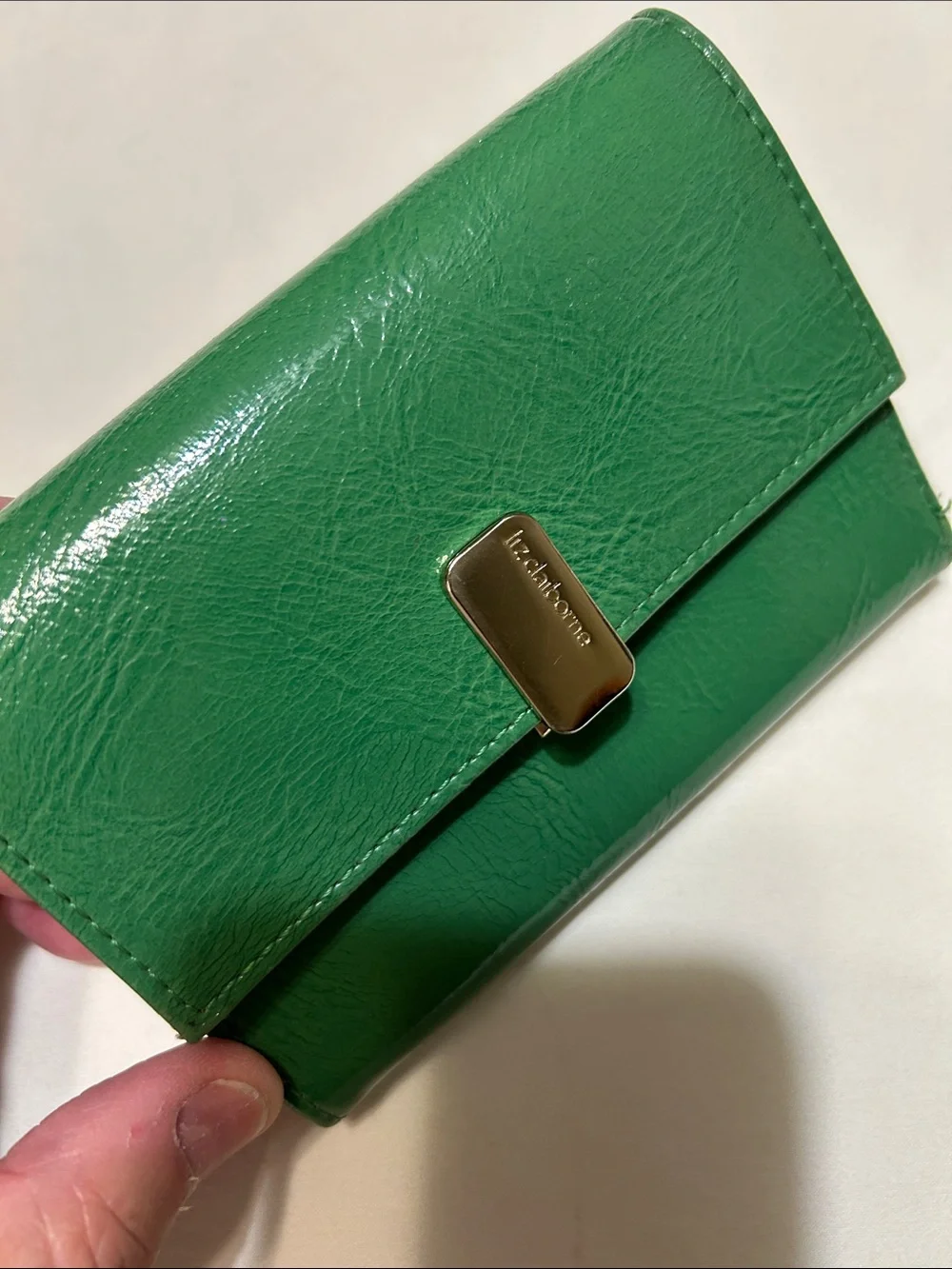 Liz Claiborne Emerald Green Leather Fold Wallet with Gold Tone Clasp